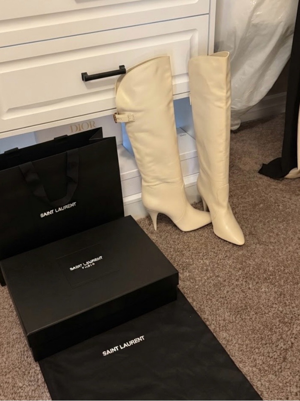 Authentic Saint Laurent Harper  Calfskin Leather Over the Knee Heel Boots -New